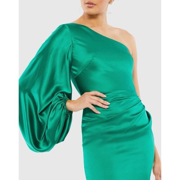 Mac Duggal Size 8 Green 26588 Satin One Shoulder Formal Evening Dress Gown Prom - Picture 2 of 11